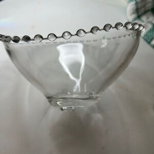 Elegant Clear Glass Candlewick candy bowl Bowl with Beaded Rim and “toes”